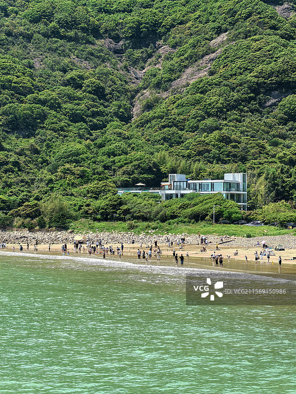 舟山大青山风景区青沙海滩海景浪花近景图片素材