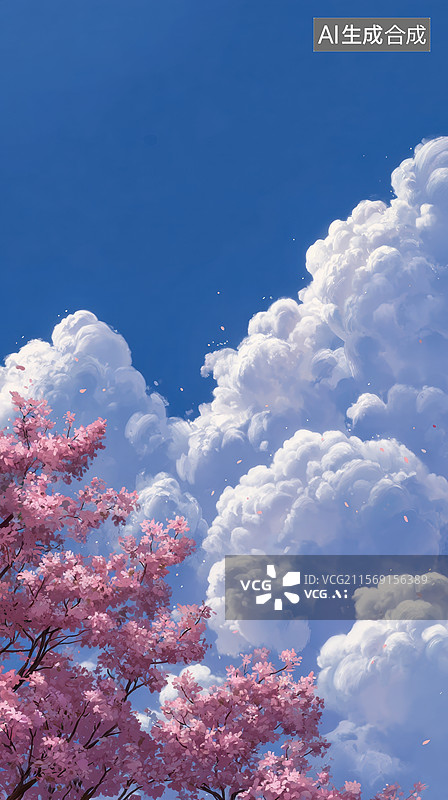 【AI数字艺术】粉红色樱花与蓝天白云图片素材