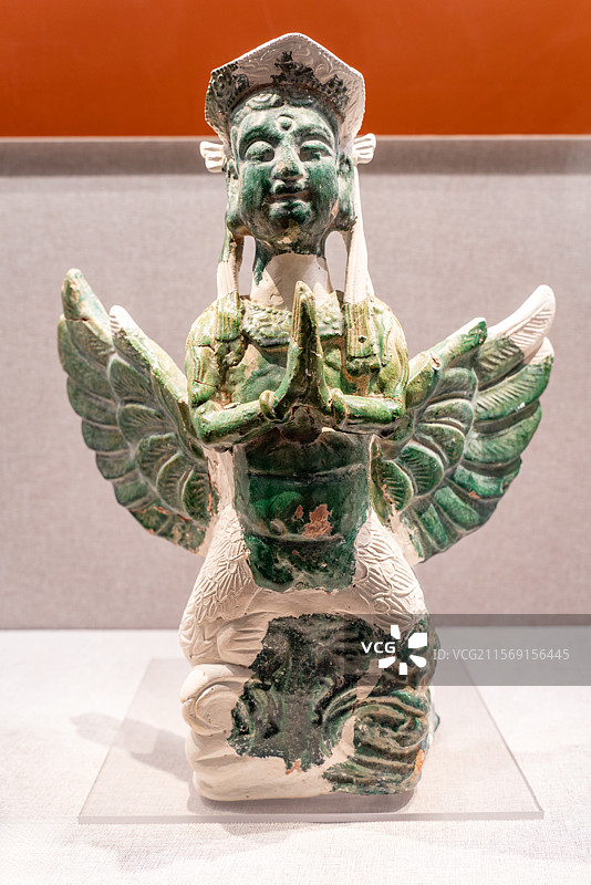 绿釉迦陵频伽，上海历史博物馆“贺兰山下‘桃花石’—西夏文物精品展”图片素材
