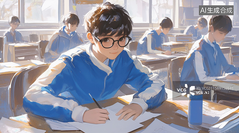 【AI数字艺术】教室里的学生正在考试图片素材