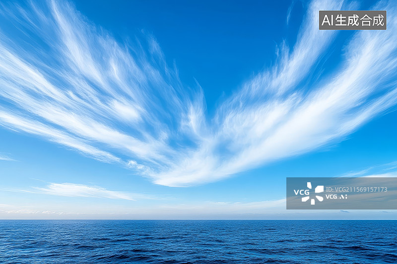 【AI数字艺术】蓝天白云下的海洋图片素材