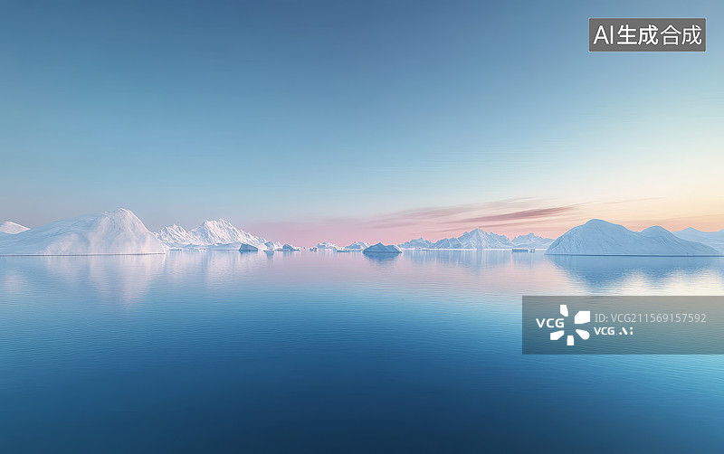 【AI数字艺术】极地冰山与平静海面图片素材