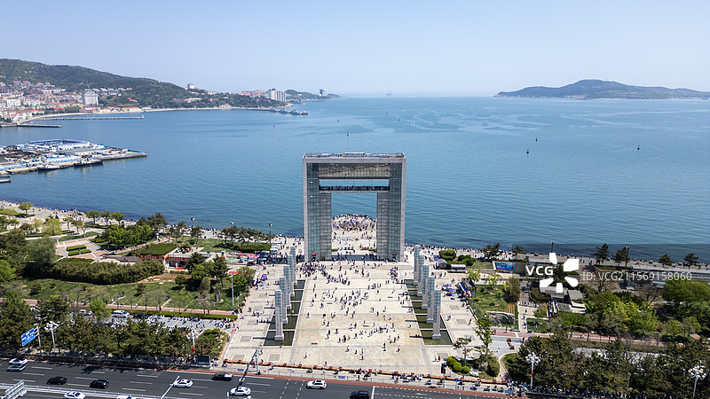 威海之门航拍视角图片素材