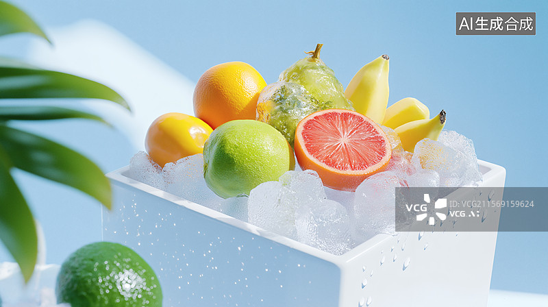 【AI数字艺术】盛夏水果冰镇特写图片素材