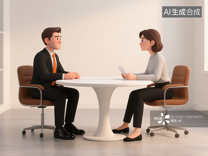 【AI数字艺术】室内求职面试对坐交谈场景图片素材