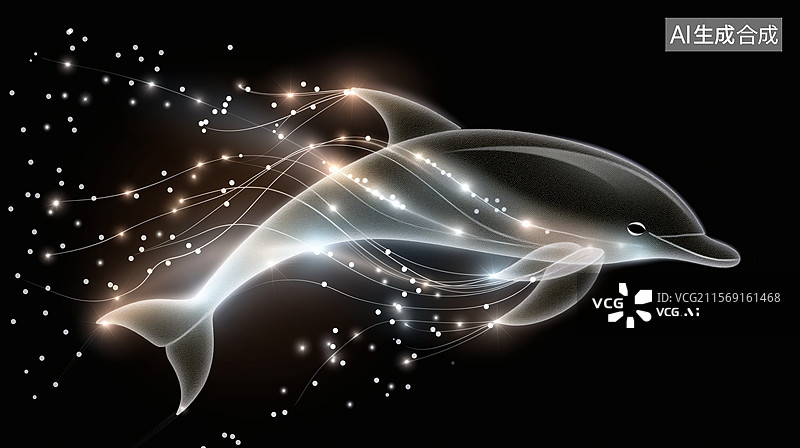 【AI数字艺术】粒子组成的海豚图片素材