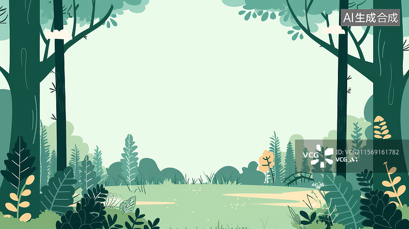 【AI数字艺术】森林清晨阳光洒落的空旷草地插图图片素材