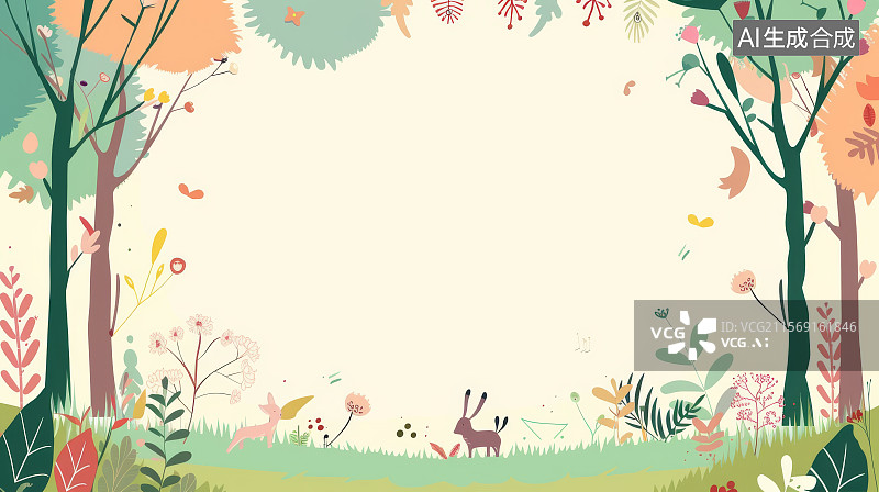 【AI数字艺术】森林清晨阳光洒落的空旷草地插图图片素材