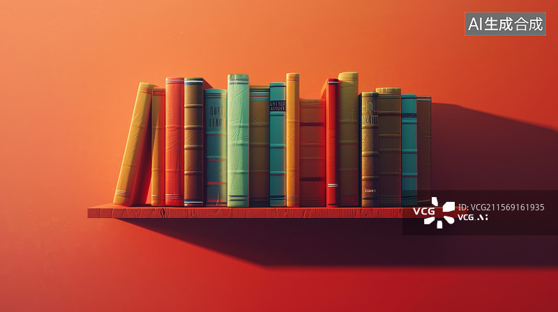 【AI数字艺术】彩色墙面与书架上的彩色图书插画图片素材