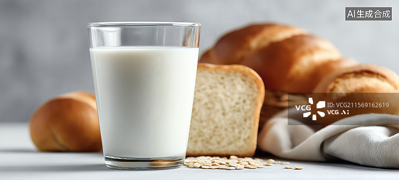 【AI数字艺术】一杯牛奶和面包图片素材