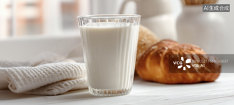 【AI数字艺术】一杯牛奶和面包图片素材