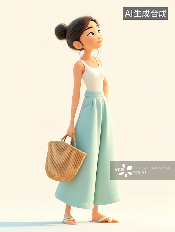 【AI数字艺术】一个女孩穿棉质吊带背心阔腿裤图片素材