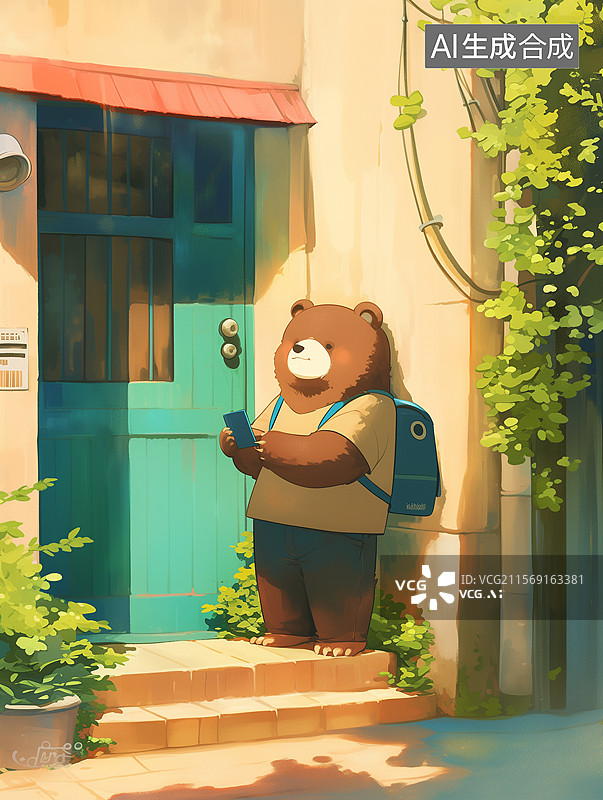 【AI数字艺术】拿手机的熊图片素材