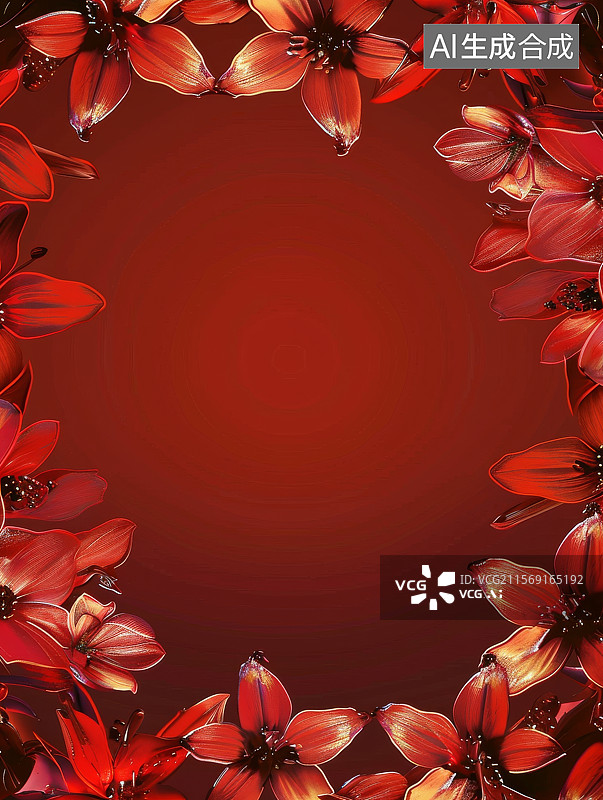 【AI数字艺术】红色百合花边框背景图图片素材