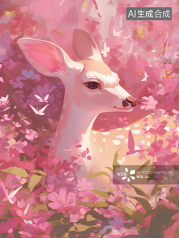 【AI数字艺术】花丛中的羊和鹿图片素材