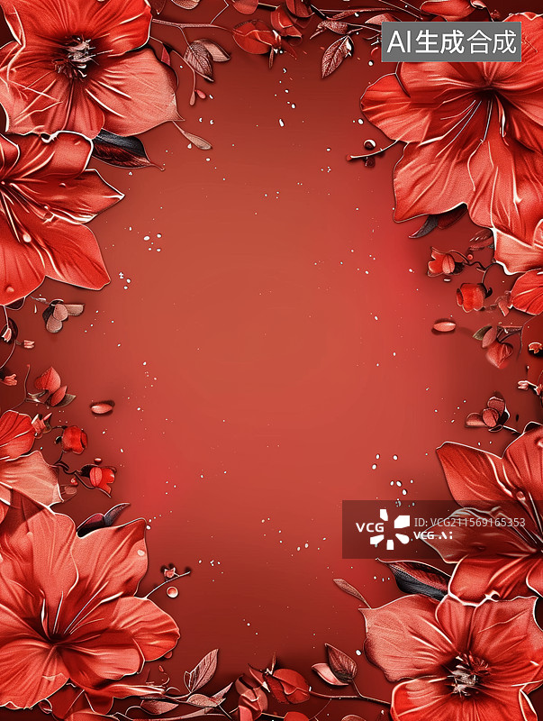 【AI数字艺术】红色百合花边框背景图图片素材