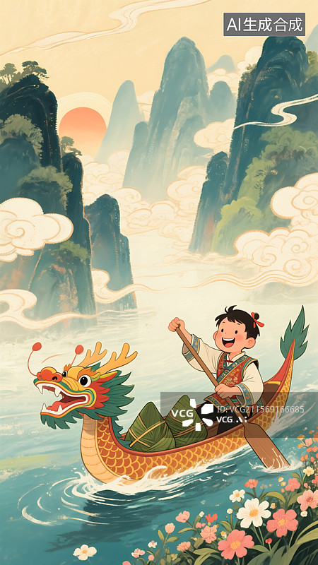 【AI数字艺术】端午节赛龙舟活动节日插画图片素材