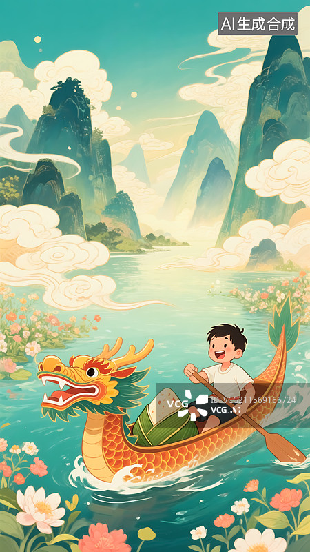 【AI数字艺术】端午节赛龙舟活动节日插画图片素材