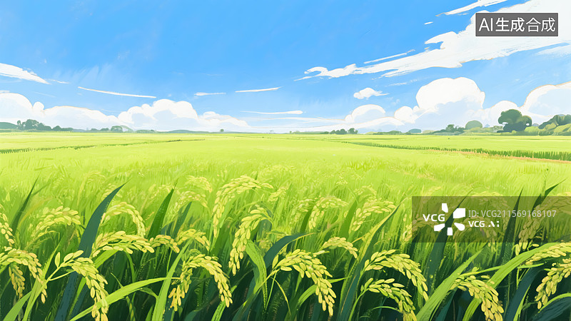 【AI数字艺术】绿色水稻插画图片素材