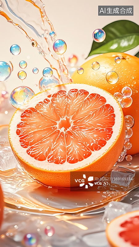 【AI数字艺术】冰水中的西柚插画图片素材