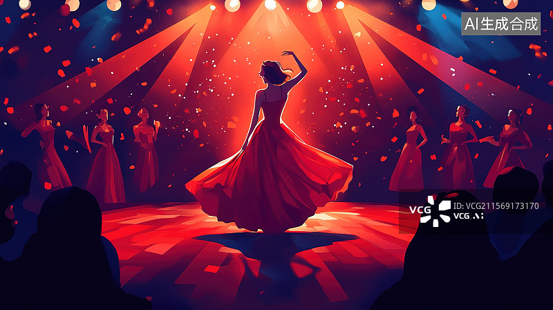 【AI数字艺术】国际妇女节夜晚女演员们在舞台上跳舞图片素材