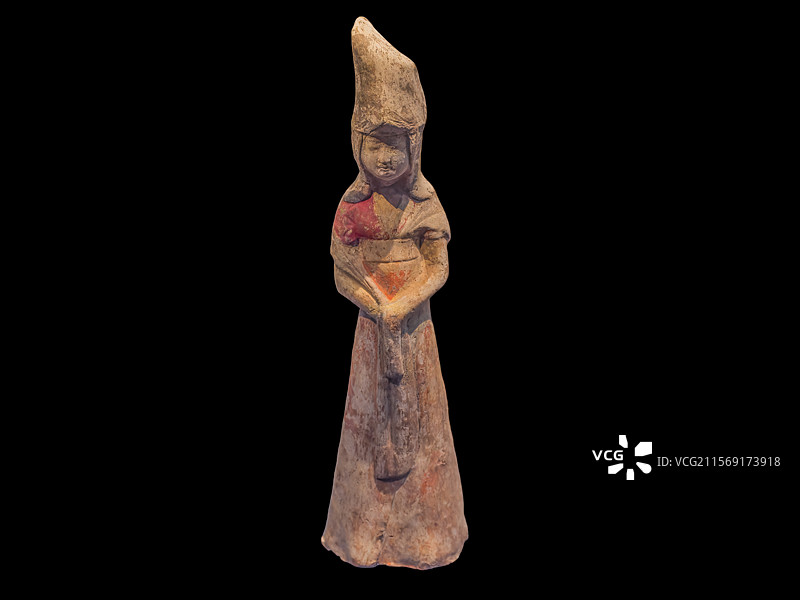 陕西历史博物馆藏隋朝文物彩绘戴帷帽女立俑图片素材