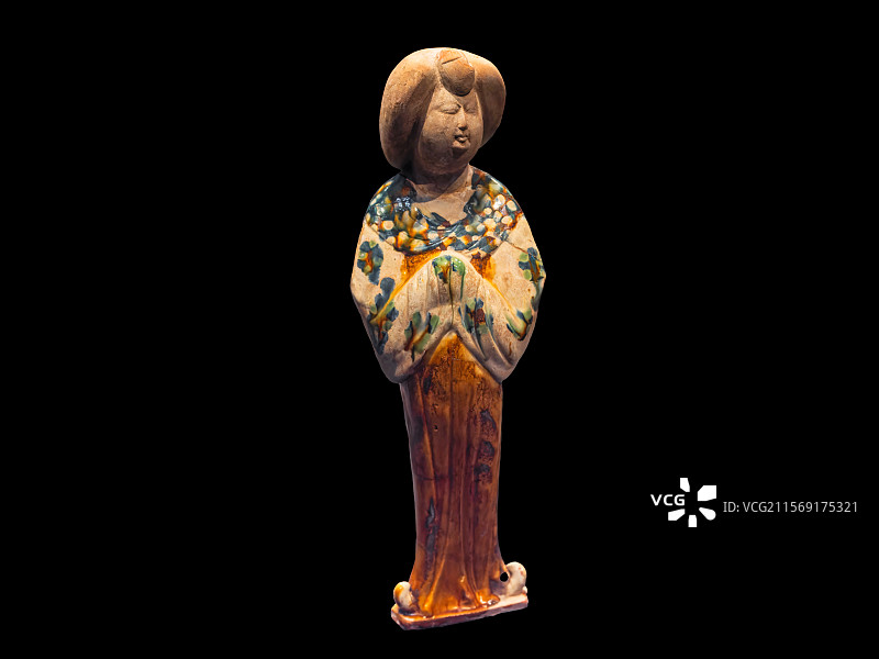 陕西历史博物馆藏唐朝文物彩绘披帛女立俑图片素材
