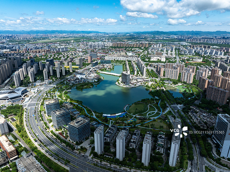 宁波镇海庄市同心湖公园风光图片素材