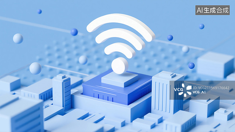 【AI数字艺术】城市建筑模型和无线网络连接图片素材