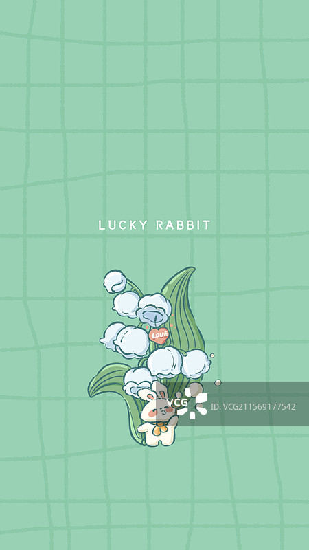 一只幸运兔在蓝铃花下吹泡泡图片素材