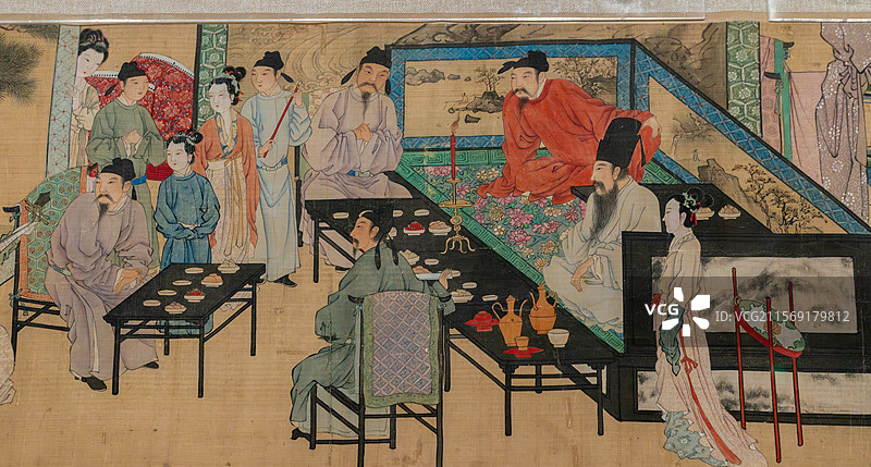 重庆中国三峡博物馆藏明唐寅《临韩熙载夜宴图卷》图片素材