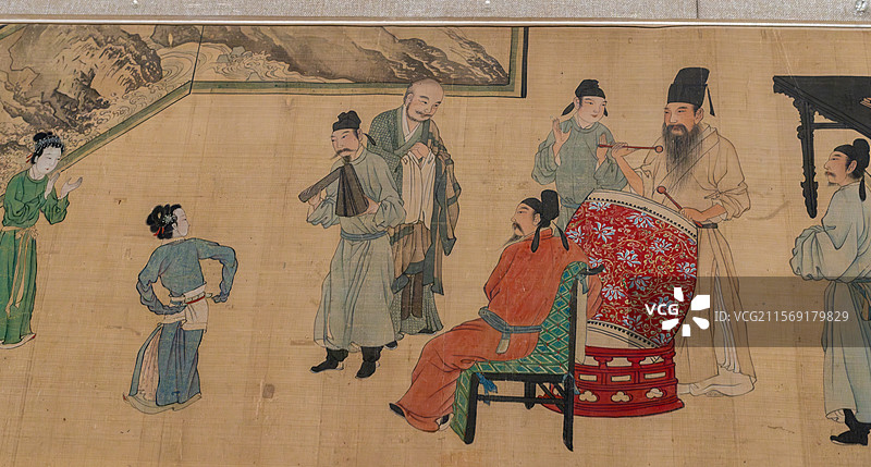 重庆中国三峡博物馆藏明唐寅《临韩熙载夜宴图卷》图片素材