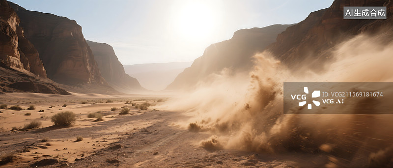 【AI数字艺术】高山峡谷无人区越野飞驰尘土飞扬图片素材