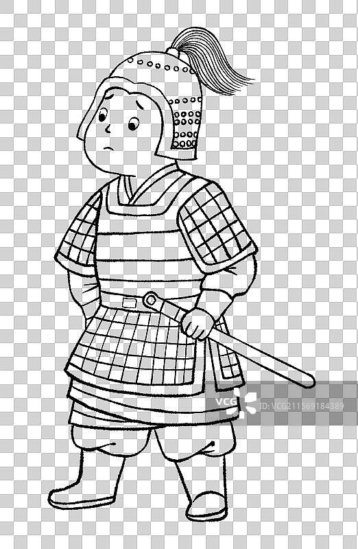 古代骑马的将军和士兵线条线稿元素图片素材