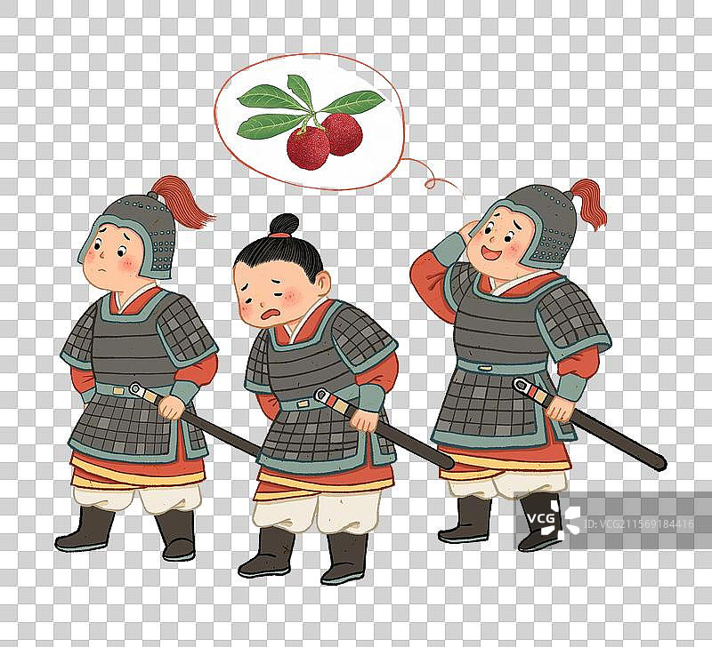 历史典故望梅止渴，古代曹操带领士兵找水，说远处有杨梅插画图片素材