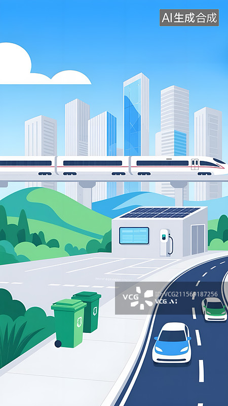 【AI数字艺术】城市节能新能源绿色低碳生活图片素材