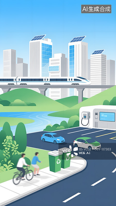【AI数字艺术】城市节能新能源绿色低碳生活图片素材