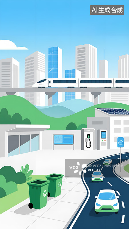 【AI数字艺术】城市节能新能源绿色低碳生活图片素材
