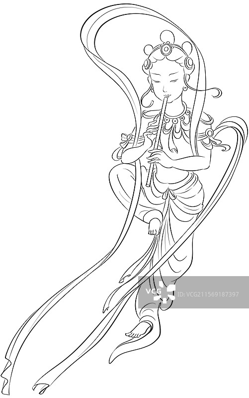 敦煌飞天白描图片素材