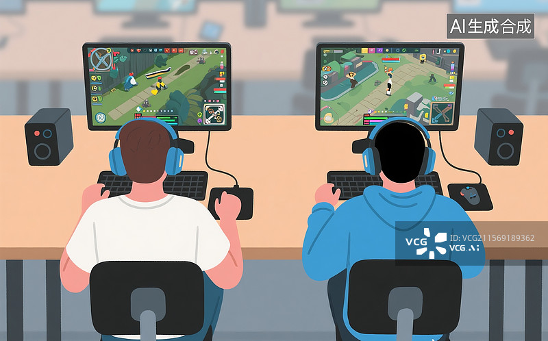 【AI数字艺术】沉迷于网吧游戏的青年学生图片素材