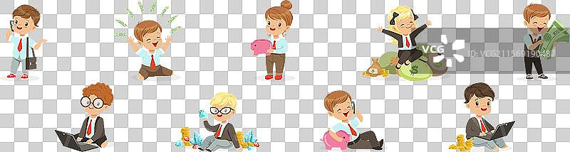 儿童角色在金融业务中进行交易图片素材