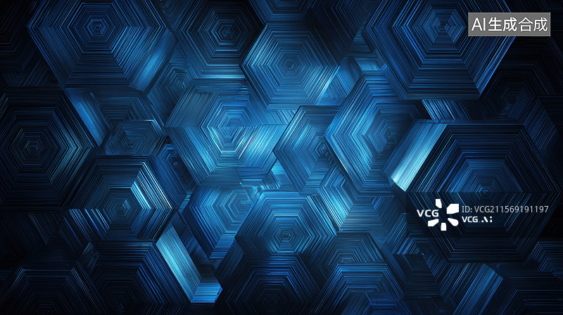 【AI数字艺术】蓝色六边形几何图案背景图片素材