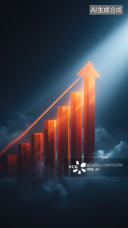 【AI数字艺术】上升的红色条形图图片素材