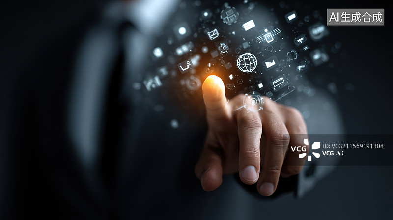 【AI数字艺术】手指触摸虚拟图标图片素材