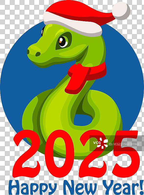 可爱的绿色蛇戴着圣诞帽图片素材