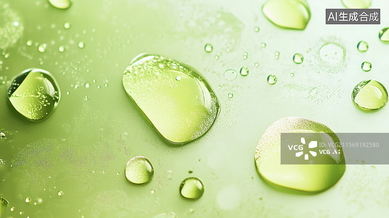 【AI数字艺术】水滴在绿色表面的特写图片素材