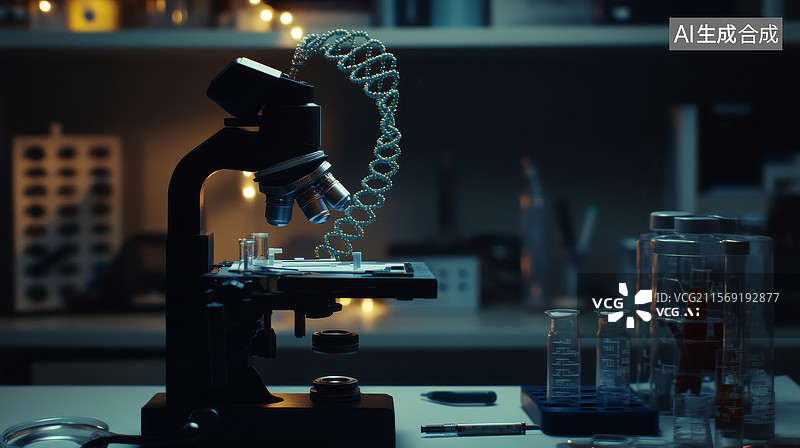 【AI数字艺术】显微镜下的DNA螺旋图片素材