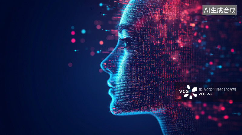 【AI数字艺术】数字人脸侧影图片素材