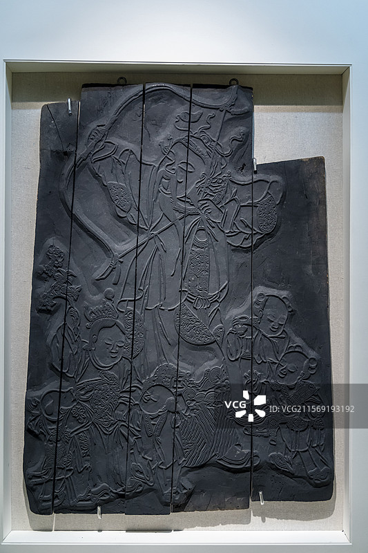 江苏省扬州博物馆“扬州木板年画展”：“张仙射箭”木刻版（清，扬州博物馆藏）图片素材