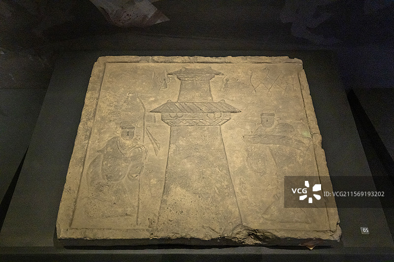 陕西历史博物馆秦汉馆迎客图画像砖汉代图片素材